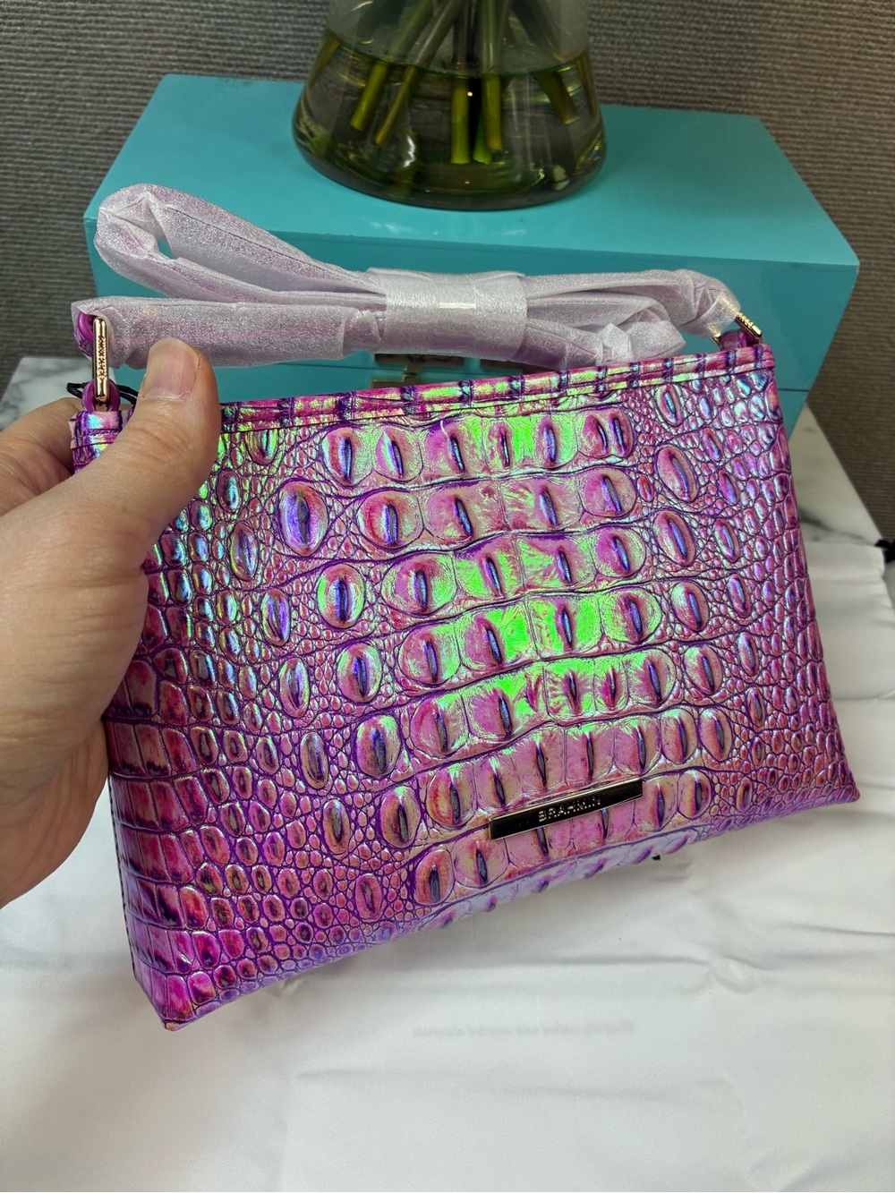 Brahmin Purple Iris Lorelei Iridescent Shoulder Bag - NWT Rare Style 🔥 🔥 - Picture 2 of 8